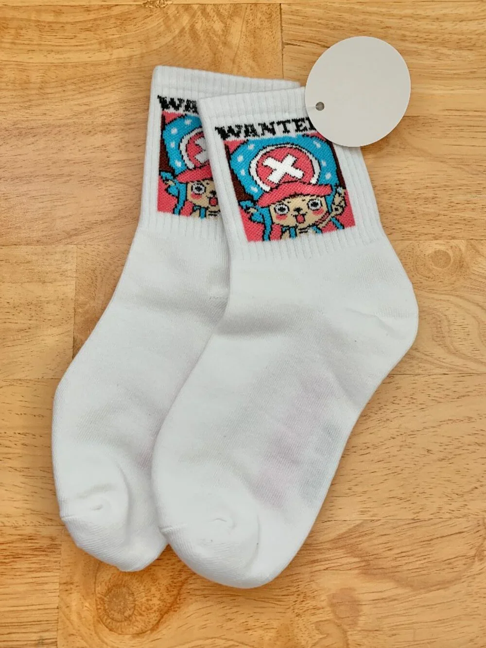 One Piece Tony Chopper Wanted Pink White Anime Crew Socks One Size NOT OFFICIAL